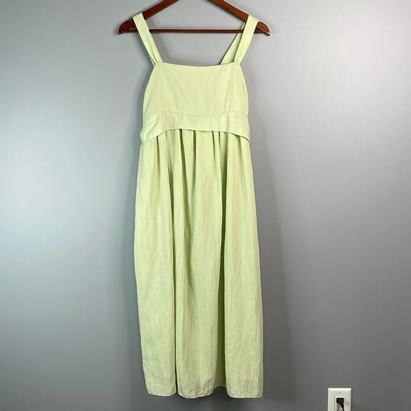 VINCE NWT Bow Pleated Sleeveless Midi Dress Sage Green Crinkle Tencel/Nylon S - Picture 12 of 12